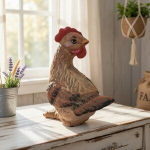 VTG Scioto Ceramics 1980s Hand Painted Sitting Hen Chicken Figurine Shelf Sitter